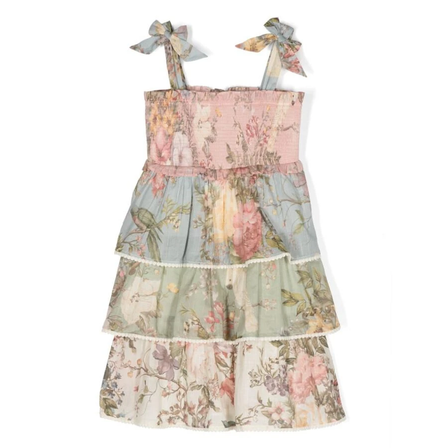 Zimmermann Kids All-Over Floral Print Square Neck Cotton Dress 1