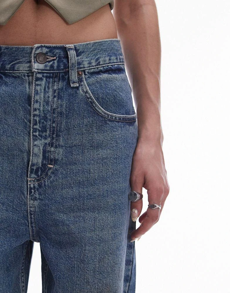 Topshop Topshop high rise Baggy jeans with mud marks in mid blue 4