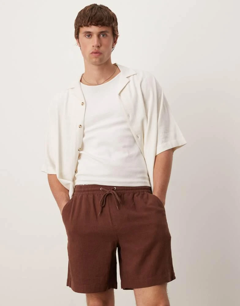 ASOS ASOS DESIGN baggy pull on shorts in brown linen rich 1