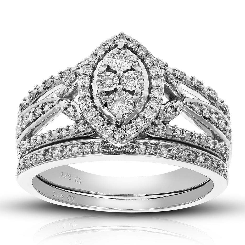 Vir Jewels 1/3 cttw Lab Grown Diamond Round Cut Wedding Engagement Ring Bridal Set .925 Sterling Silver Prong Set