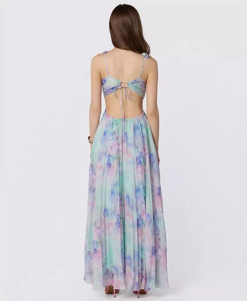 strapless open back dress Ayanna Floral Pleated Tiered Maxi Dress