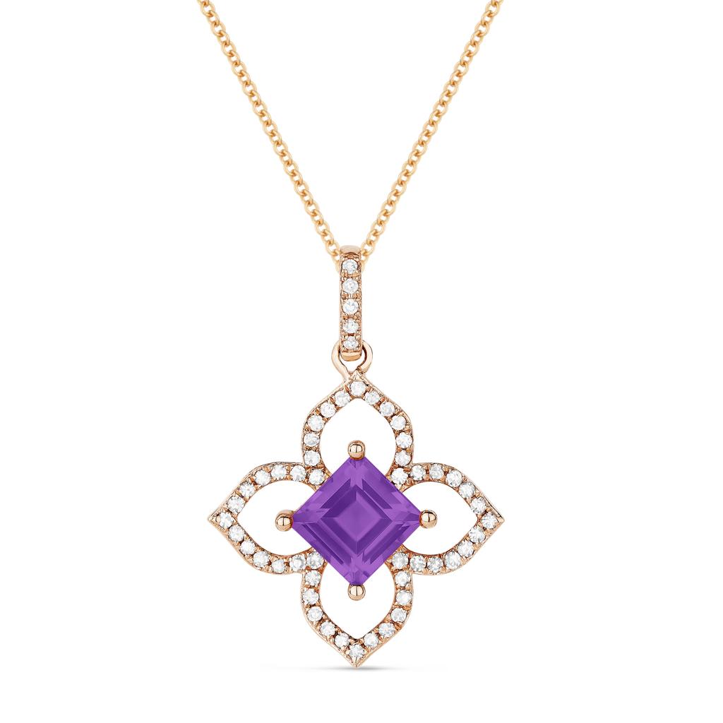 SSELECTS 0.70Ct Amethyst 16"pendant Necklace In 14K Rose Gold