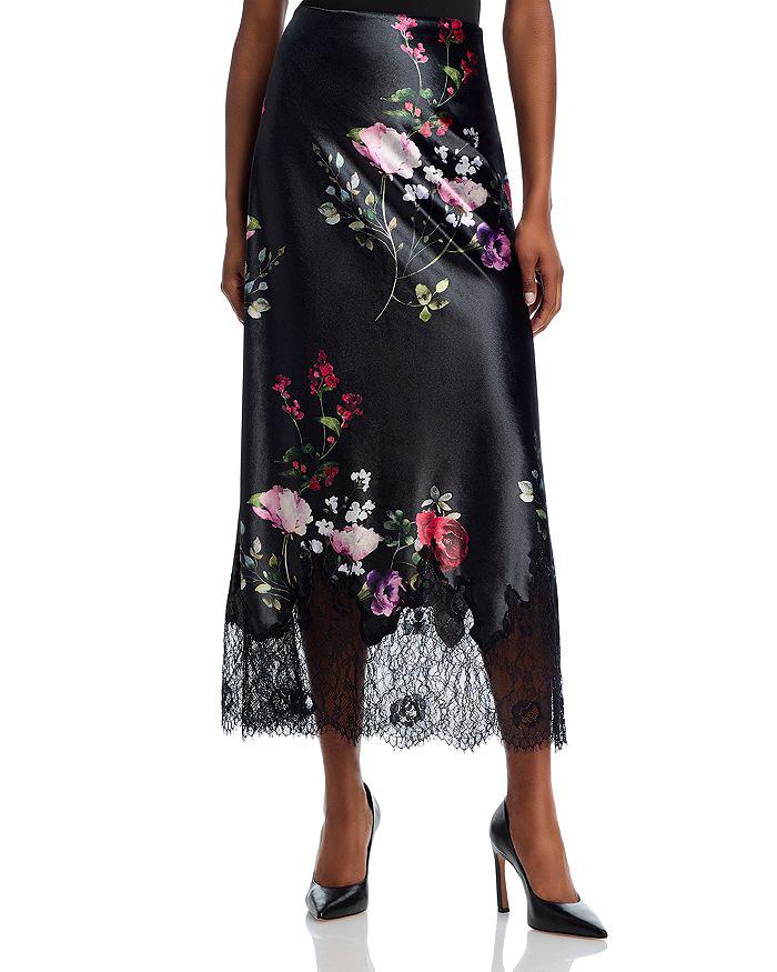 Alice + Olivia Maeve Floral Velvet Midi Slip Skirt
