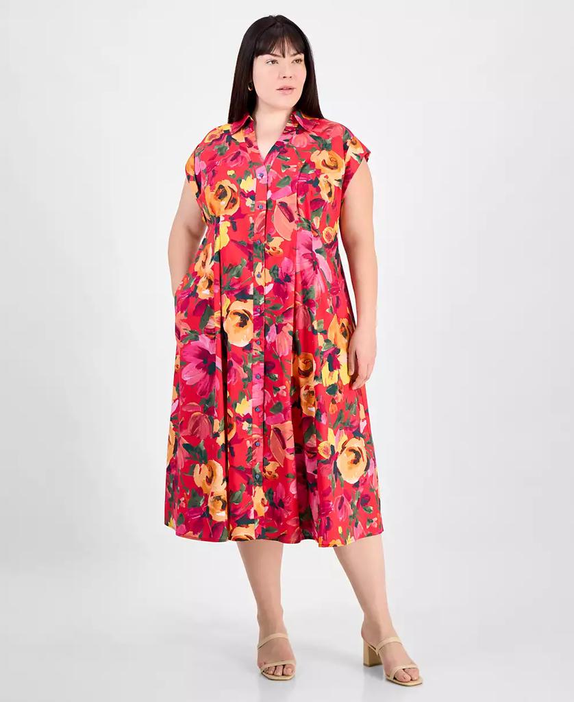 julia jordan Plus Size Floral-Print Button-Down Shirtdress