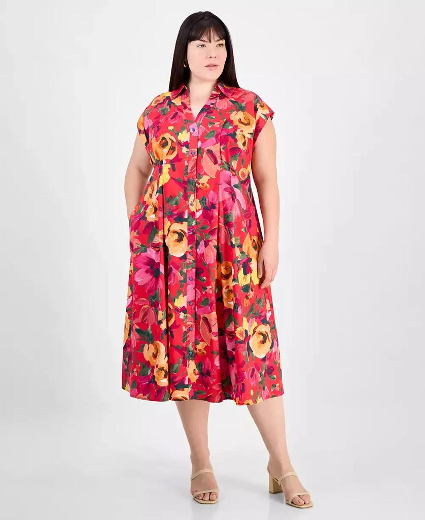 julia jordan Plus Size Floral-Print Button-Down Shirtdress 1