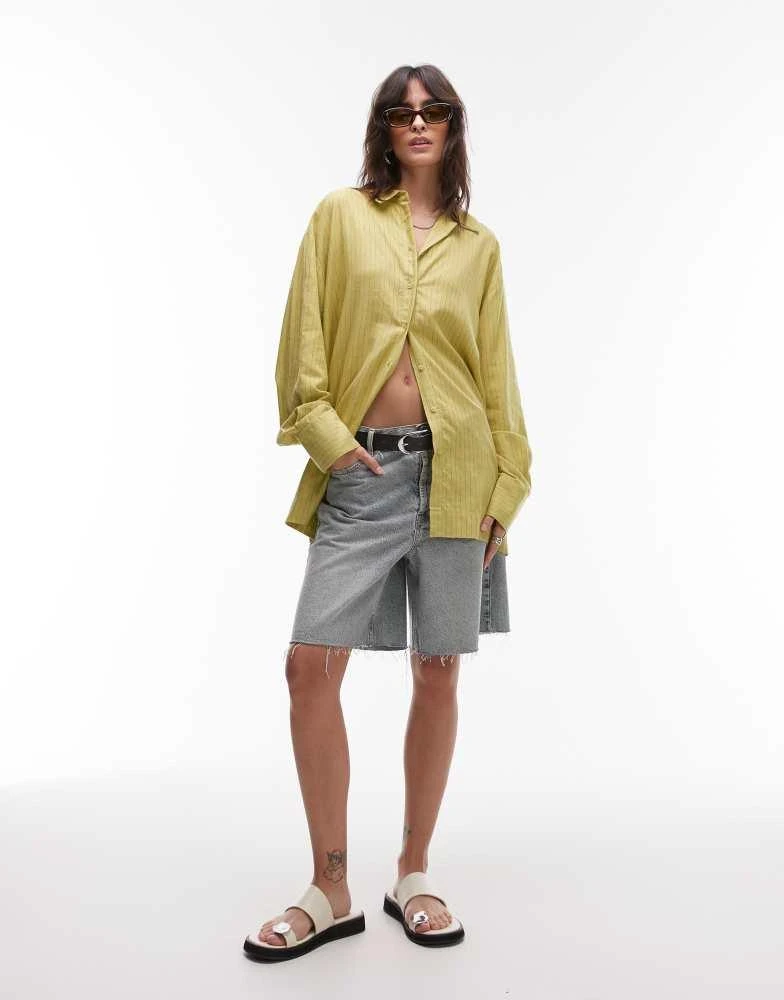 Topshop Topshop linen look shirt in green stripe 1