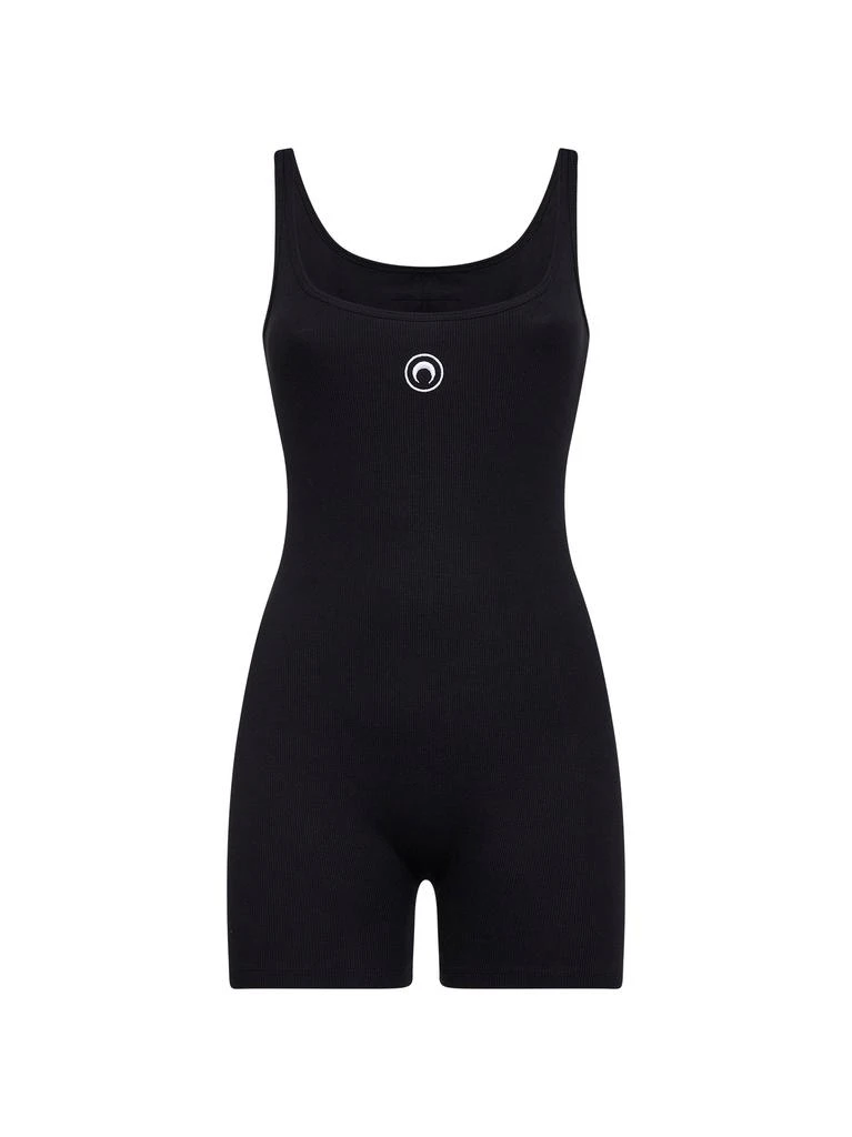 MARINE SERRE MARINE SERRE | Black ribbed jersey Moon Logo short catsuit | Women | S