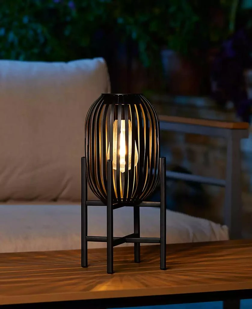 Glitzhome 14.25" H Slim-Shaped Metal Stripes Solar Powered Edison Bulb Slim Outdoor Lantern with Stand 10