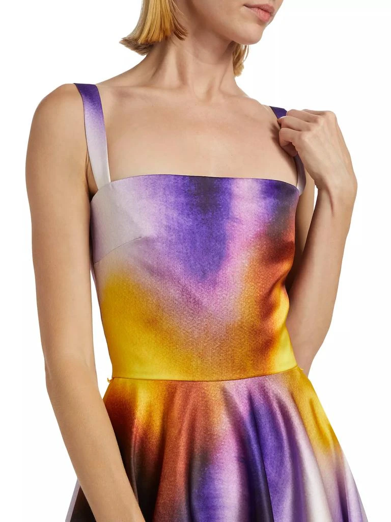 Oscar de la Renta Abstract Orchid Satin Cocktail Dress 6