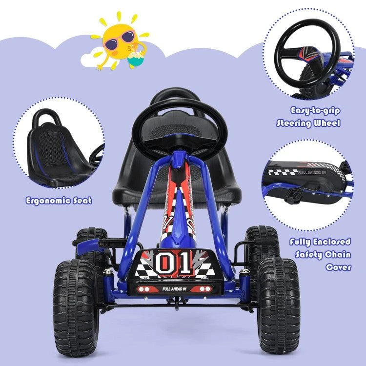 Hivvago 4 Wheel Pedal Powered Ride On with Adjustable Seat-Blue 2