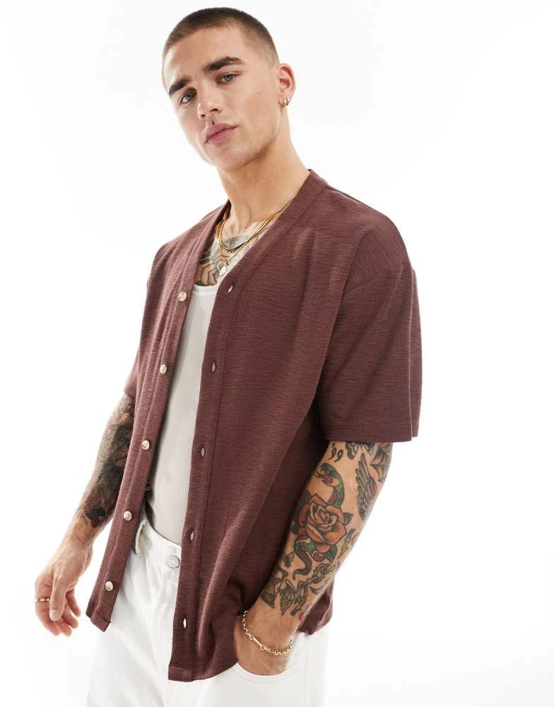 ASOS ASOS DESIGN waffle baseball t-shirt in brown 3