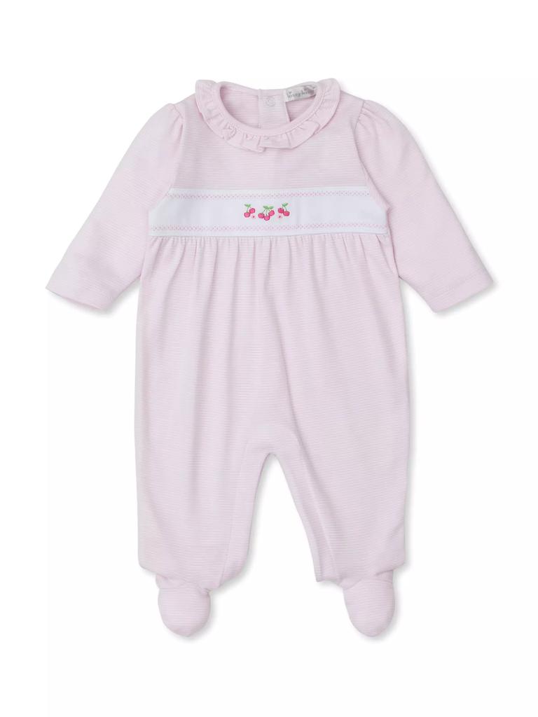 Kissy Kissy Baby Girl's Cherry Embroidered Striped Ruffled Footie