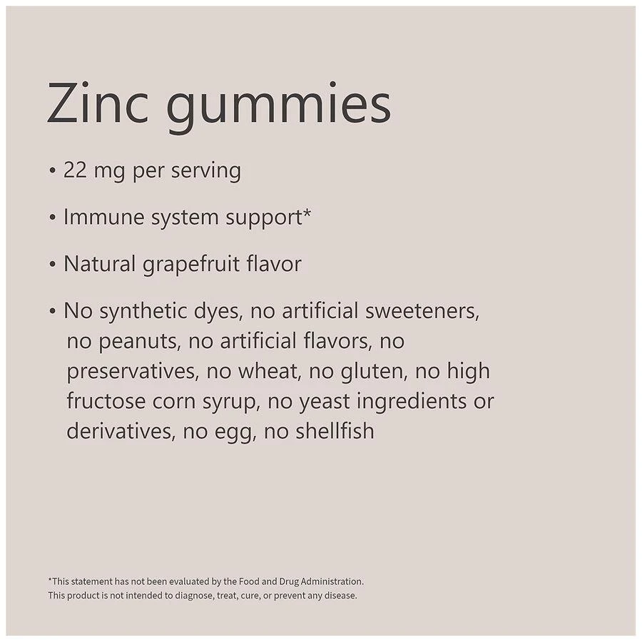 Walgreens Zinc 22 mg Gummies Natural Grapefruit 6