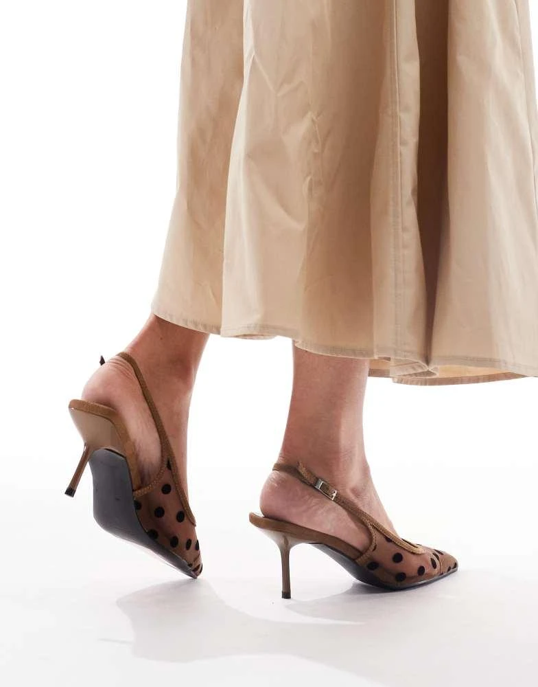 Glamorous Glamorous slingback pumps in mesh brown polkadot 3