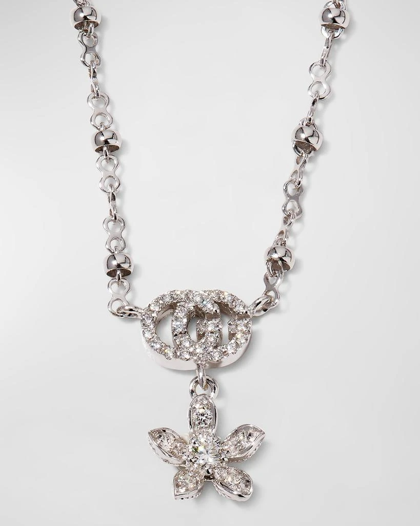 Gucci 18k White Gold Diamond Flower Necklace w/ Micro Pearls 1