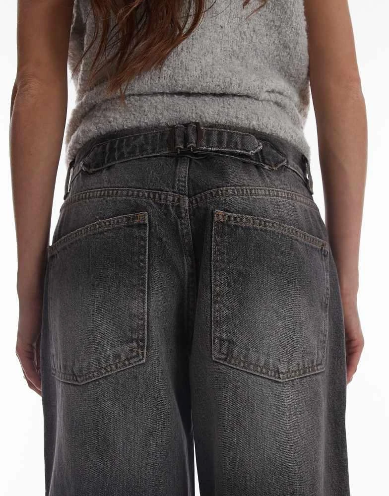 Topshop Topshop Cinch low rise relaxed jean in dark vintage grey 5