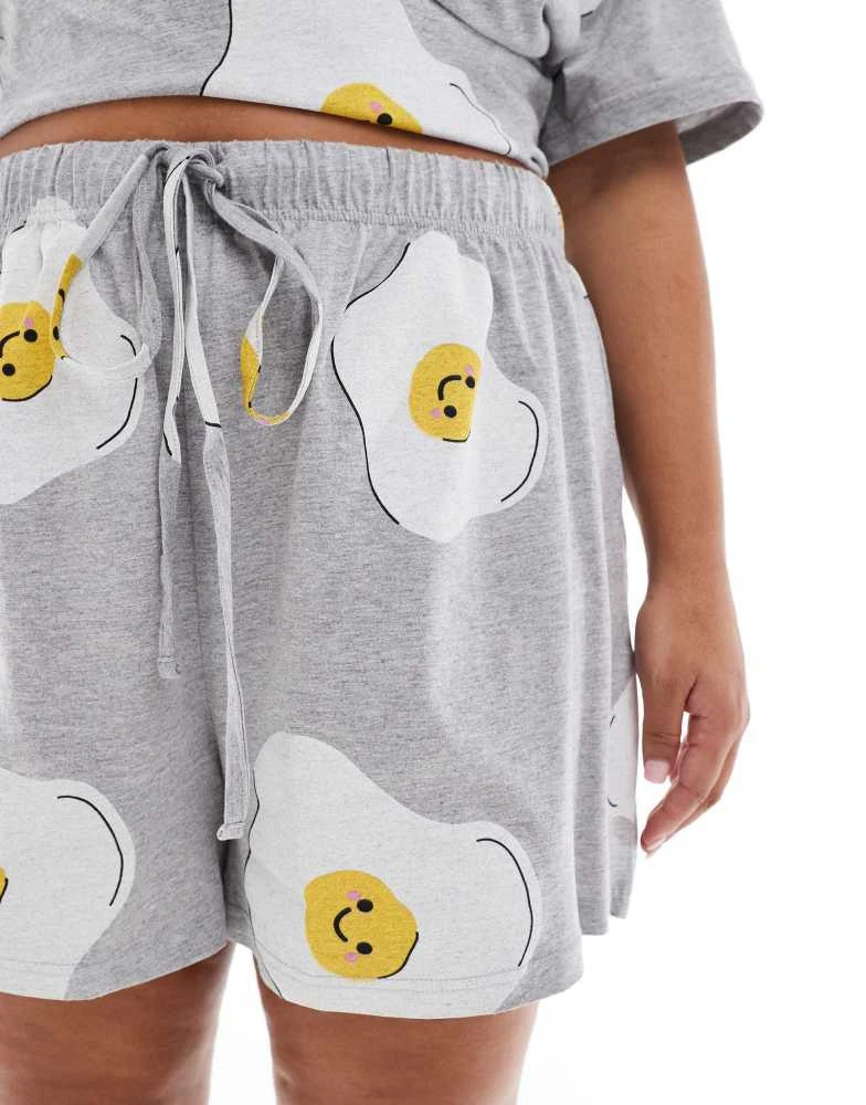 ASOS ASOS DESIGN Curve fried egg oversized tee & short pyjama set in grey marl 3