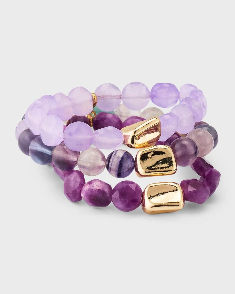 Devon Leigh Amethyst and Jade Gold Accent Stretch Bracelets, Set of 3 3