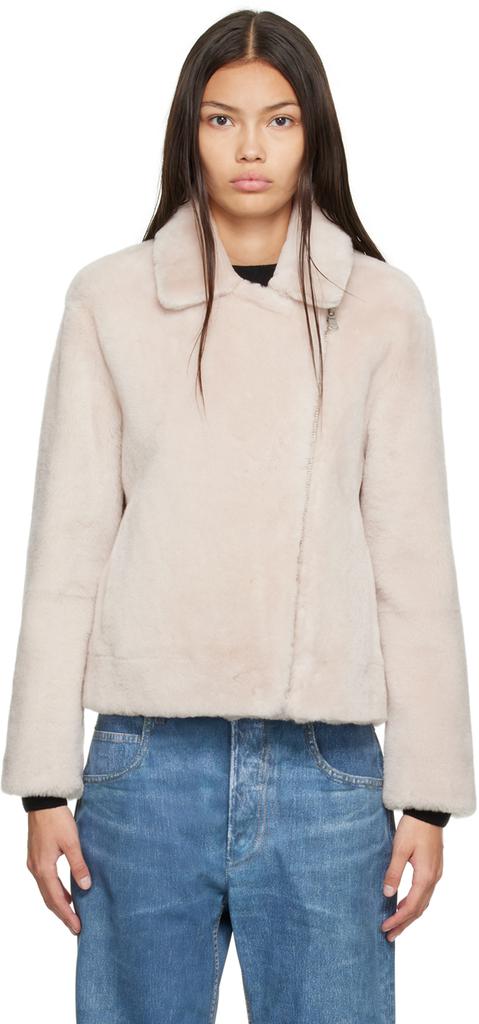 Yves Salomon - Meteo Beige Offset Shearling Jacket