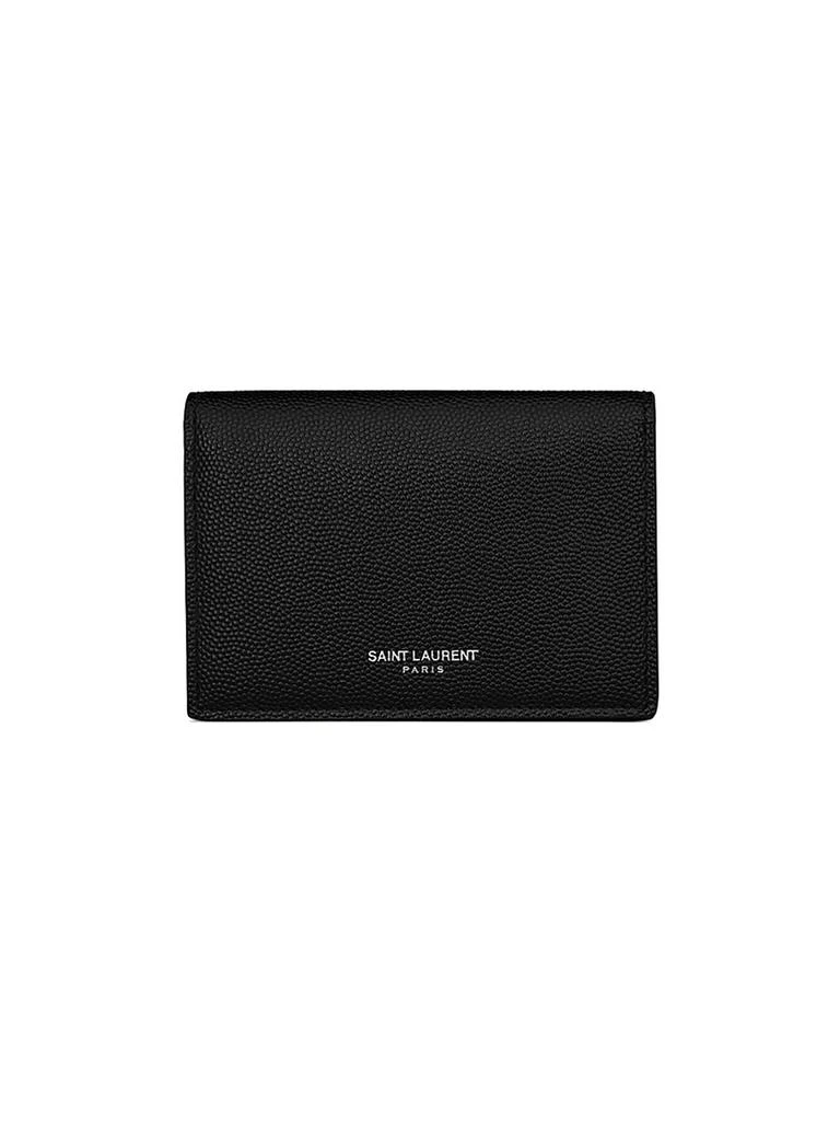 Yves Saint Laurent Business Card Holder With Flap In Grain De Poudre-embossed Leather 1
