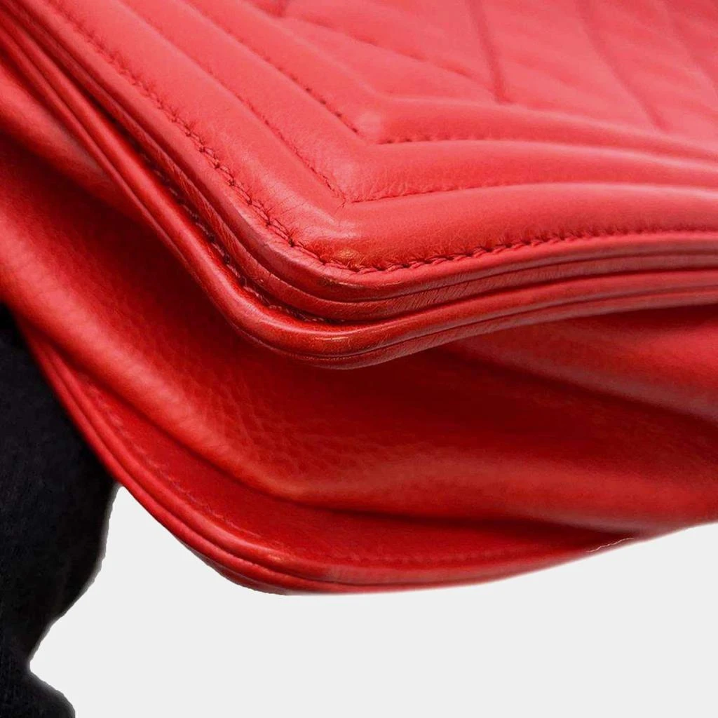 Chanel Chanel Red Leather Large Boy Shoulder Bag 10