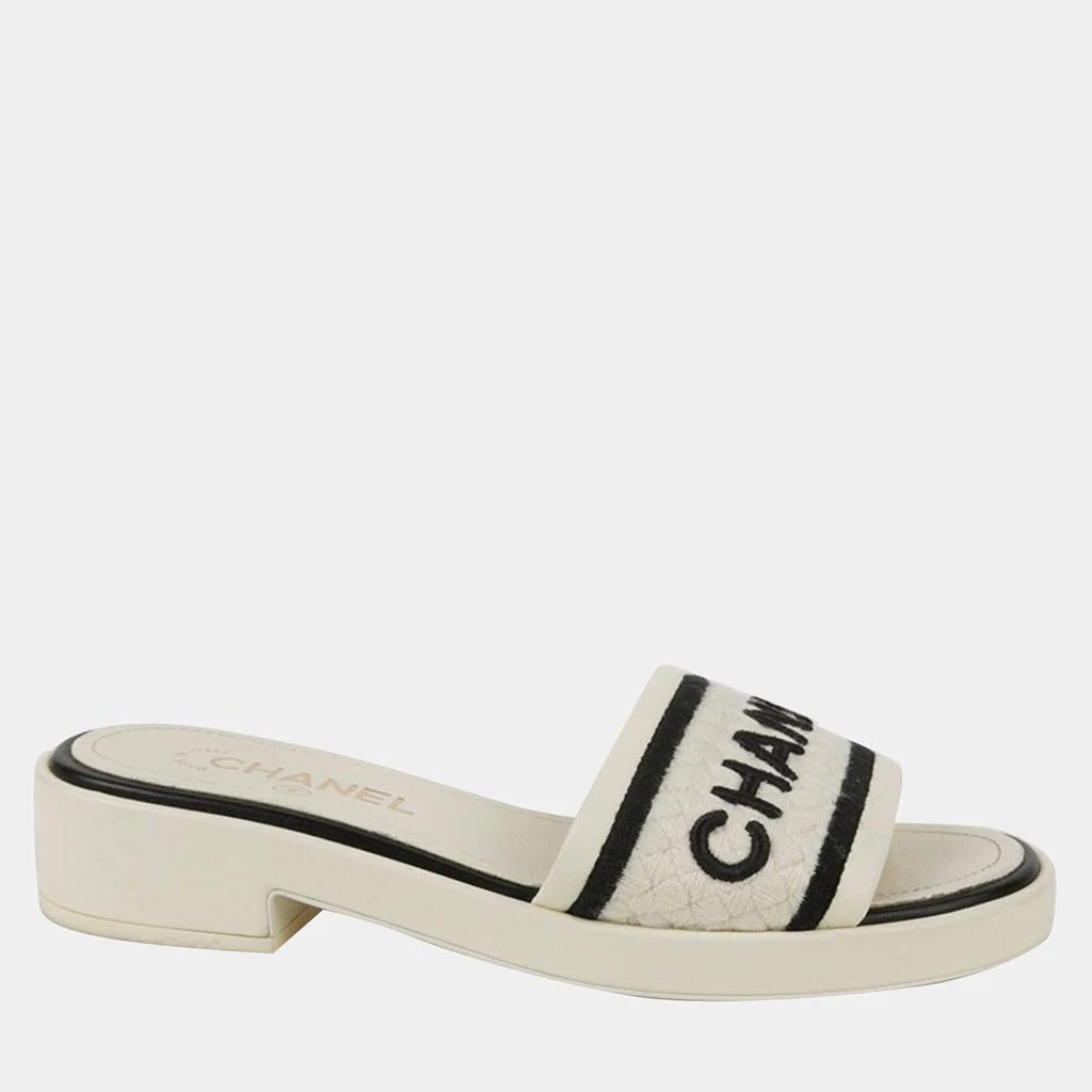Chanel Chanel Ivory Logo Embroidered Mule Slippers Size 38.5 1