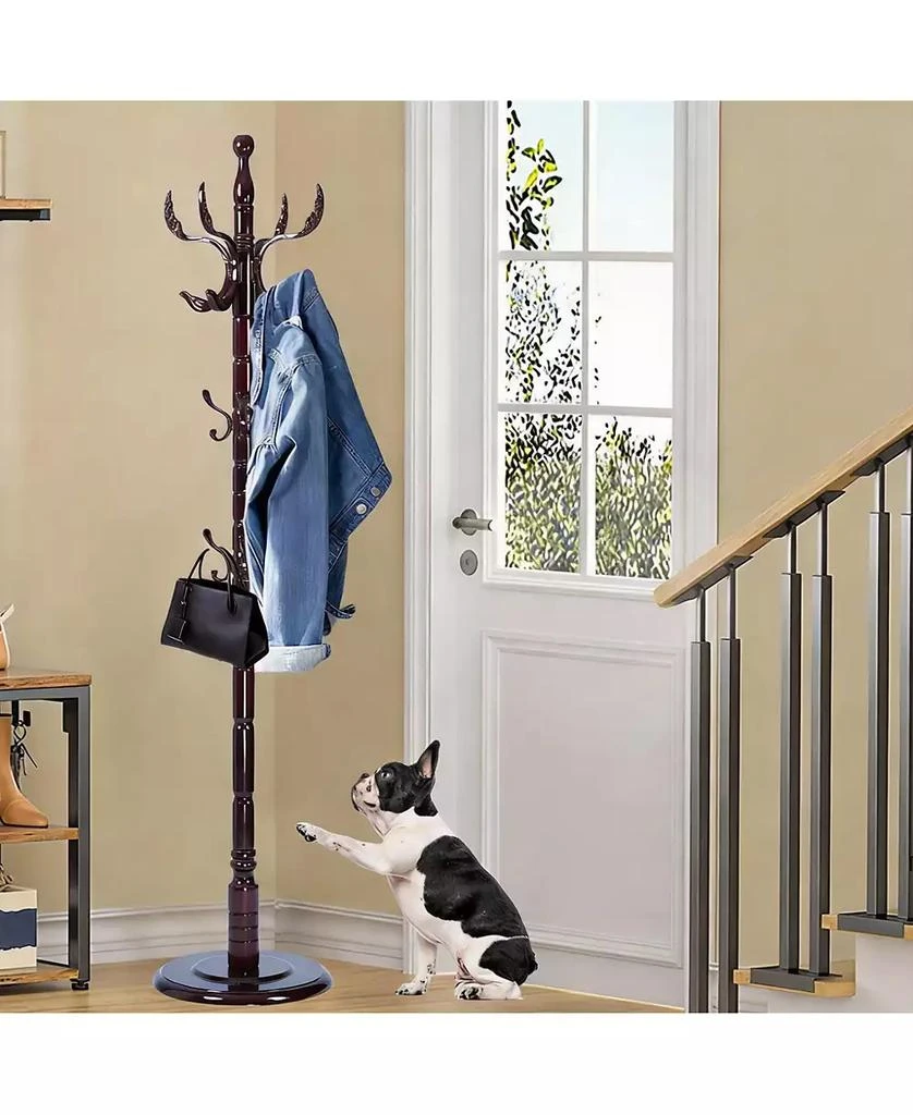 YIGII Wooden Coat Rack with Tree Design, 14 Hooks, Sturdy Base, Vintage Style 2