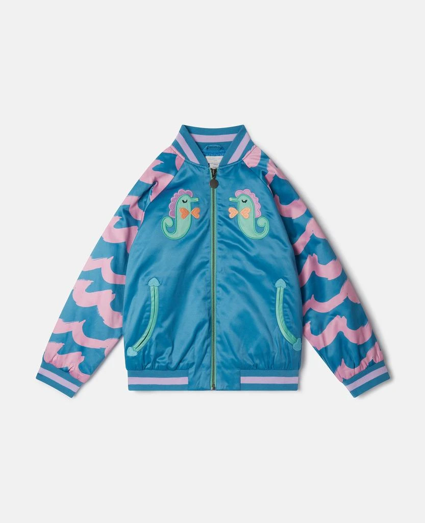 Stella McCartney Stella McCartney - Seahorse Embroidery Satin Bomber Jacket, Woman, Blue, Size: 12 1