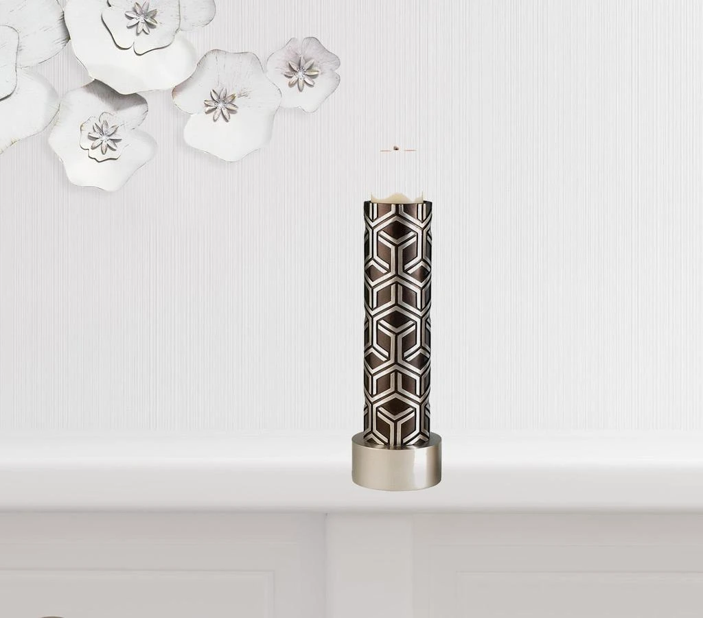 Hivvago Set Of Two Espresso and Silver Pillar Tabletop Pillar Candle Holders
