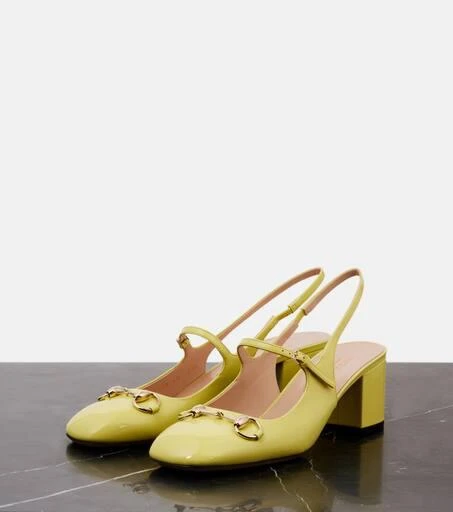 Gucci Horsebit 55 patent leather slingback pumps 4