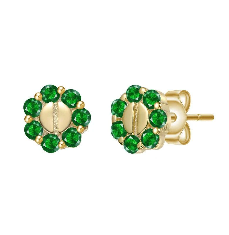GigiGirl Sterling Silver 14K Gold Plated with Colored Cubic Zirconia Beaded Design Stud Earrings for Kids