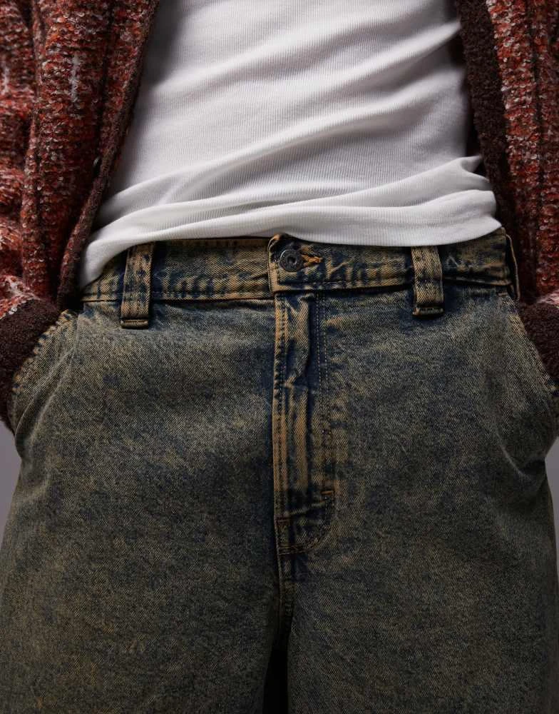 DICKIES Dickies madison loose fit denim shorts in indigo with yellow fade 4