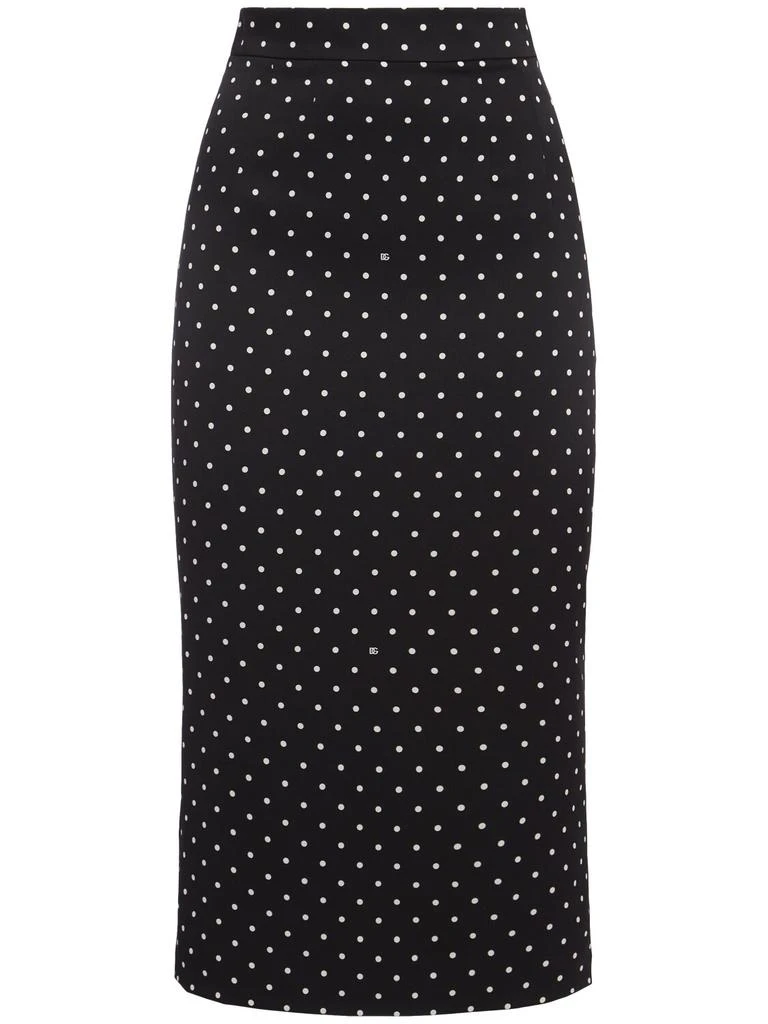 Dolce & Gabbana Polka Dots Logo Silk Midi Skirt 1