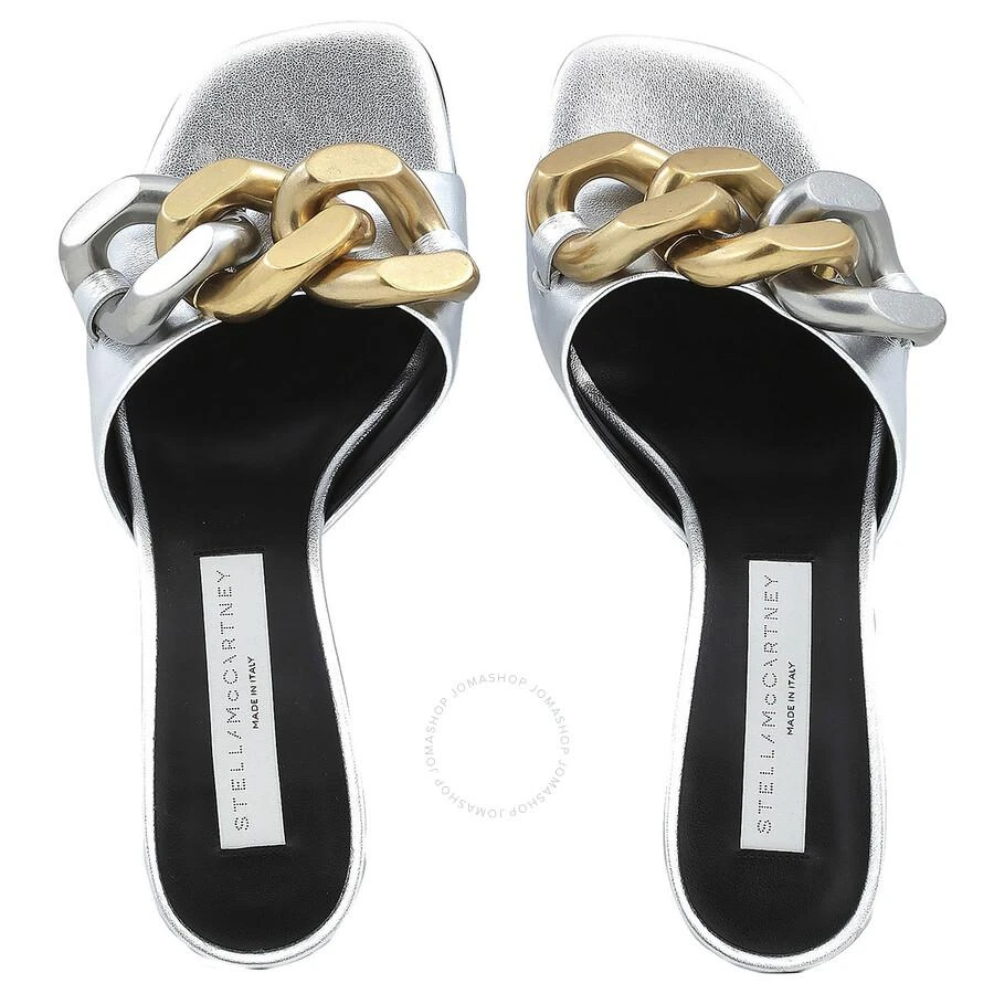 Stella McCartney Ladies Silver Metallic Falabella Kitten Mules 2