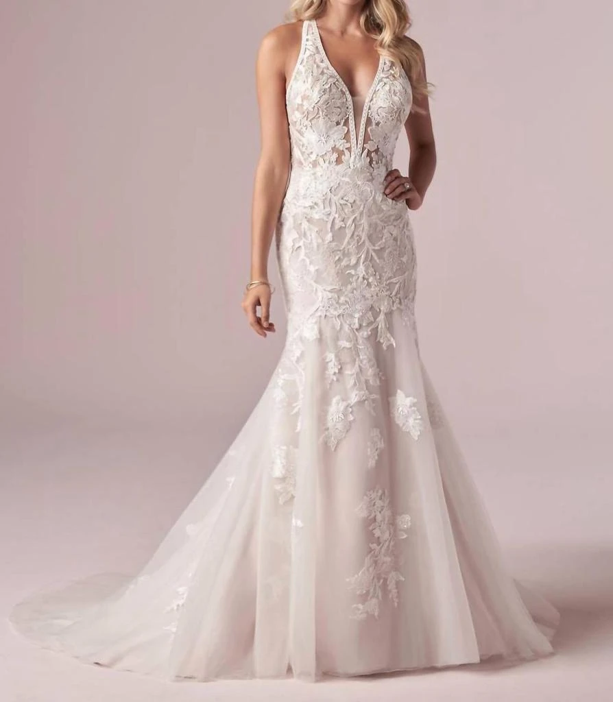 Rebecca Ingram Rebecca Ingram - Elizabetta Deep Illusion V-neckline Gown