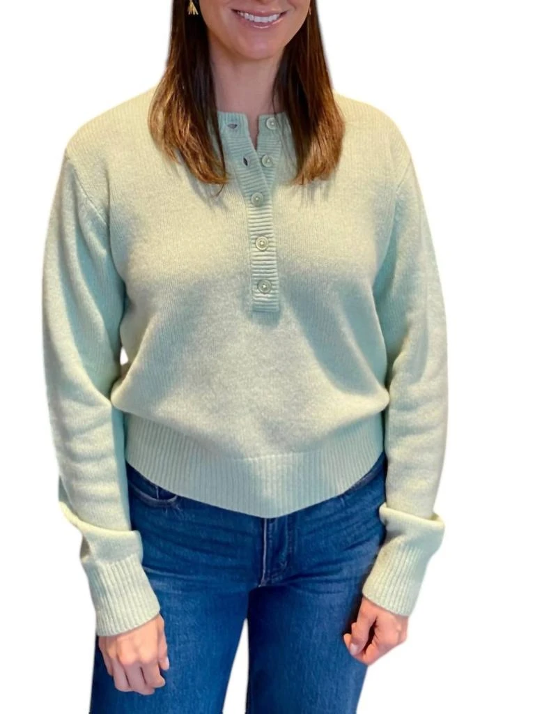 White + Warren Cashmere Featherweight Button Henley Sweater In Cool Sage 1