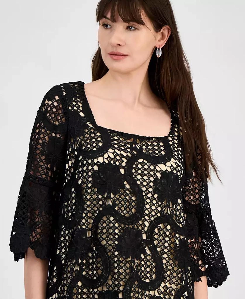 Anne Klein Women's Lace Square-Neck Bell-Sleeve Dress 4