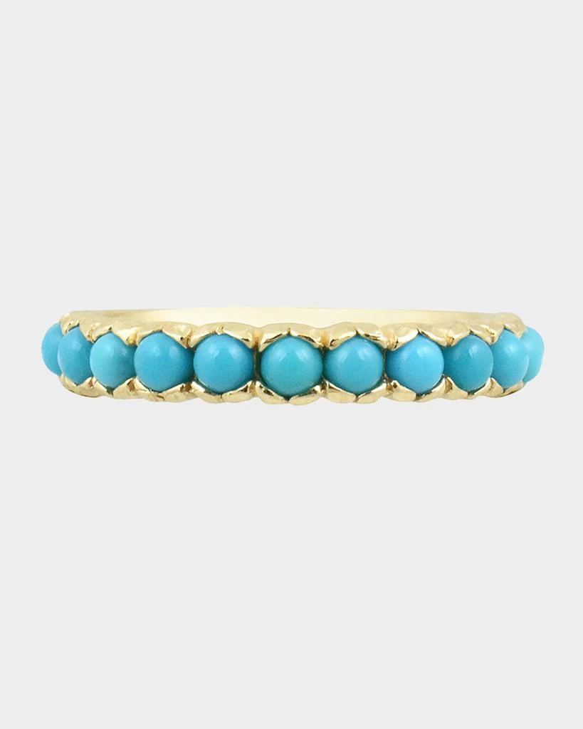 Stevie Wren Turquoise Cabochon 14K Yellow Gold Band Ring, Size 7 1