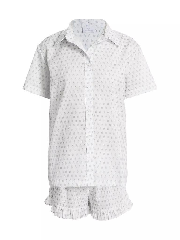 Pour Les Femmes Karl Cotton Leaf-Print Frill Pajamas