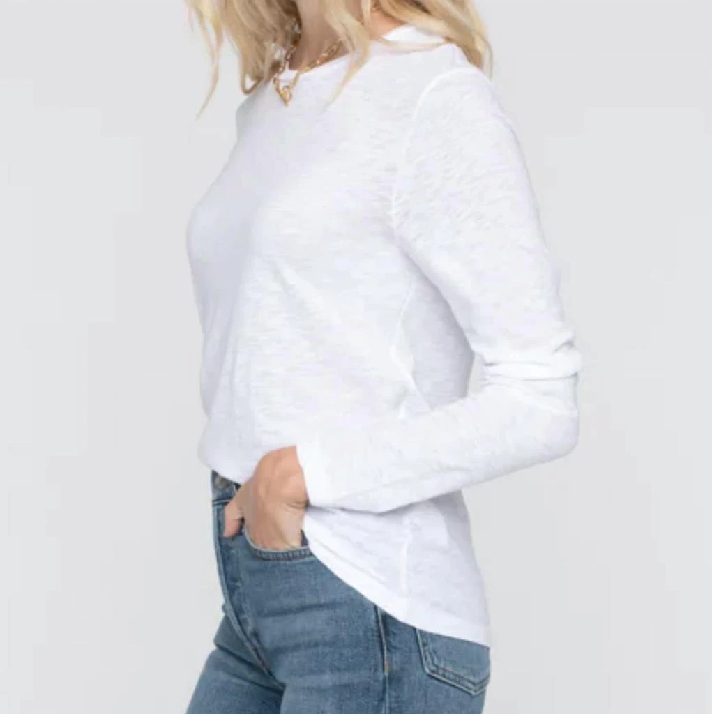 Shop Long Sleeve Crewneck Tee In White on Sale at BeyondStyle