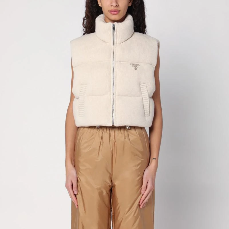 Prada Ivory wool and cashmere vest down jacket 1