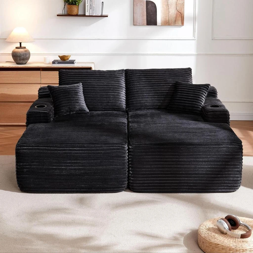 Streamdale Furniture Streamdale 69" Cloud Sectional Couch, L-Shape Chaise with Deep Seat, Black 2