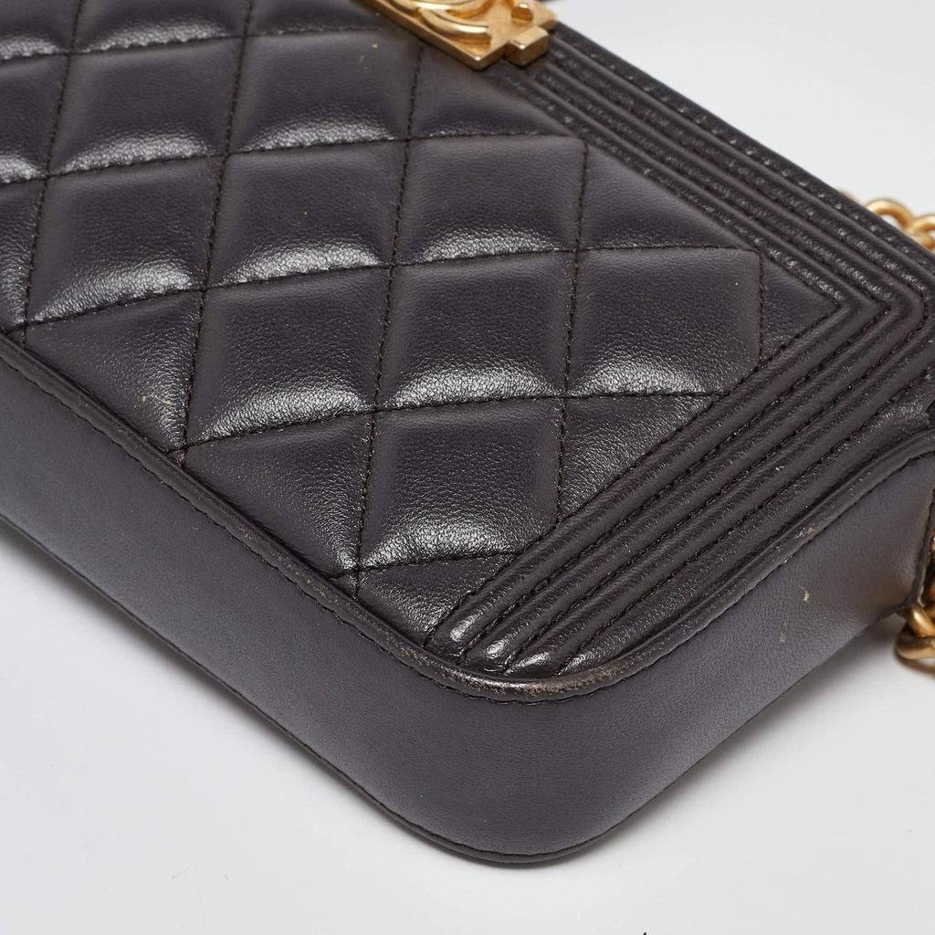 Chanel Chanel Grey Quilted Leather Boy Double Zip Chain Clutch 14