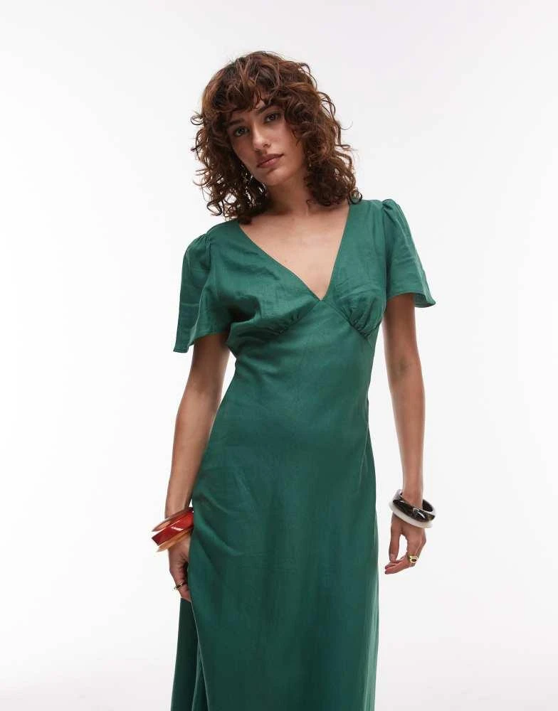 Mango linen mix short sleeve midi dress in emrald green  On Sale Now with  Up to 20% Off | Discover Exclusive Deals & Savings at BeyondStyle   Authentic Mango Home|women with