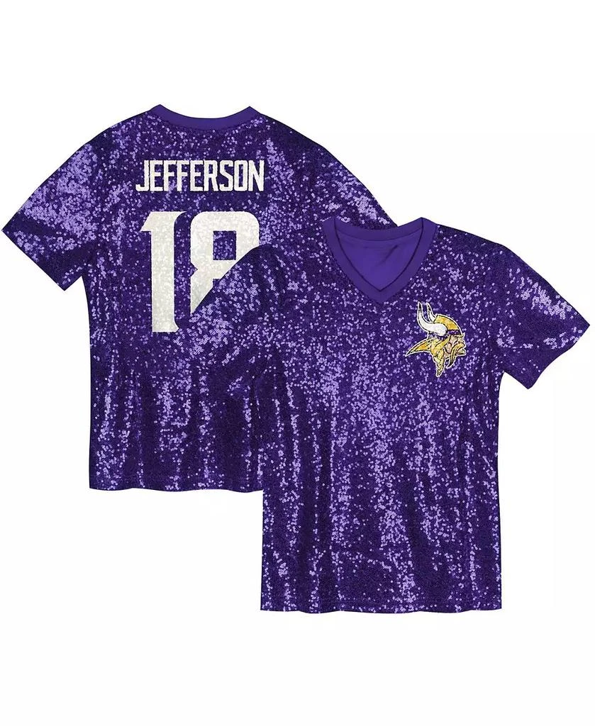 Outerstuff Big Girls Justin Jefferson Purple Minnesota Vikings Sequin V-Neck Fashion Jersey 1