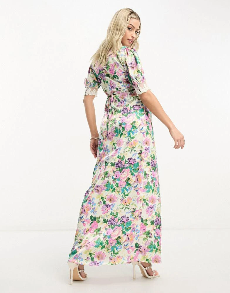 Hope & Ivy Maternity Hope & Ivy Maternity ruffle wrap maxi dress in blue floral print 2