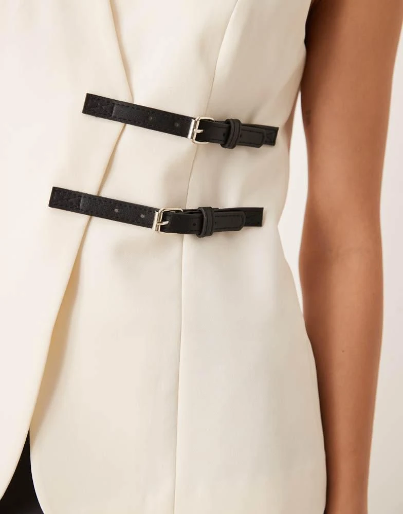 ASOS ASOS DESIGN longline waistcoat with belt detail in off white 4