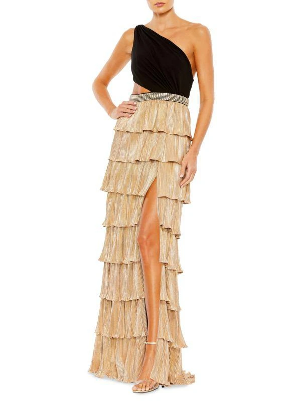 Mac Duggal One Shoulder Tiered Metallic Gown 1