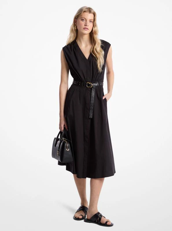 Michael Kors Stretch Cotton Poplin Belted Midi Dress 1