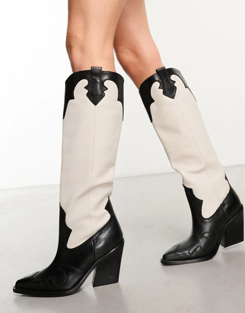 Bronx Bronx New Kole western knee boots in black/off white leather 3